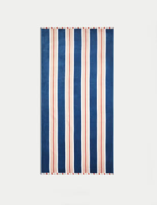 

M&S Collection Sandresistentes Strandtuch aus reiner Baumwolle mit Streifenmuster - Marineblau Melange, Marineblau Melange