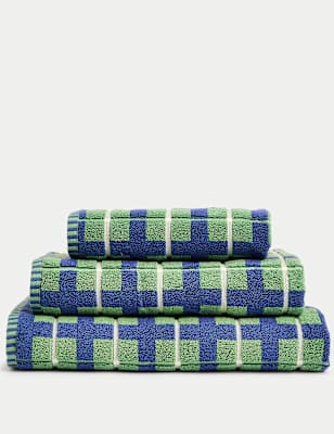 

M&S Collection Pure Cotton Checked Towel, Green Mix