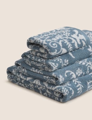 M&S Pure Cotton Damask Jacquard Towel - BATH - Grey Mix, Blue Mix,Grey Mix