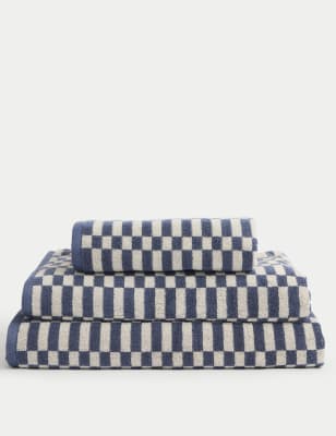 

M&S Collection Pure Cotton Geometric Check Towel - Mid Blue, Mid Blue