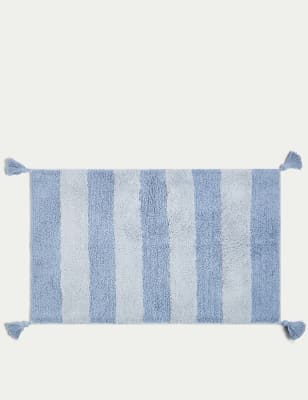 

M&S Collection Gestreifter Badvorleger aus reiner Baumwolle - Puderblau, Puderblau