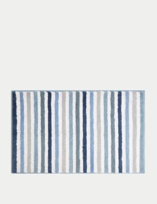 

M&S Collection Cotton Blend Striped Quick Dry Bath Mat - Blue, Blue