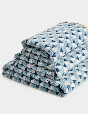 

M&S Collection Pure Cotton Geometric Towel - Blue Mix, Blue Mix