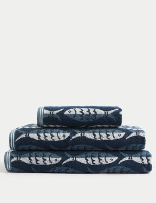 

M&S Collection Pure Cotton Sardines Towel - Blue, Blue