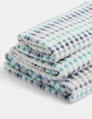 

M&S Collection Pure Cotton Spotty Striped Towel, Blue Mix