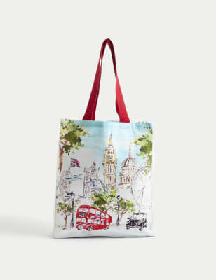 M&S Collection Pure Cotton London Scene Tote Bag - Multi, Multi