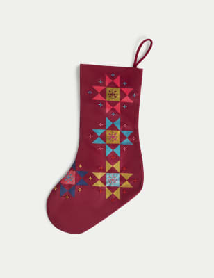 

M&S Collection Red Velvet Patchwork Stocking - Red Mix, Red Mix