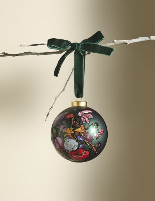 

M&S Collection Glass Floral Bauble - Dark Green Mix, Dark Green Mix