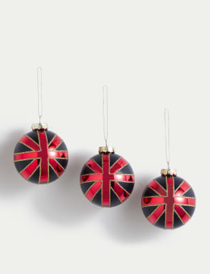 

M&S Collection 3pk Glass Union Jack Baubles - Multi, Multi