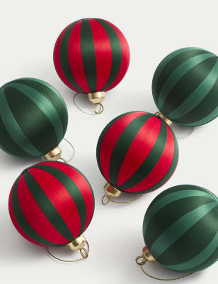 

M&S Collection 6pk Striped Hanging Baubles - Multi, Multi