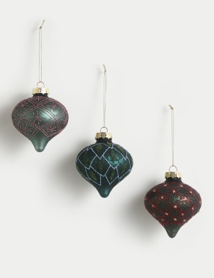 

M&S Collection 3pk Glitter Glass Hanging Baubles - Multi, Multi