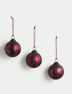 

M&S Collection 3pk Red Glass Vine Leaf Luxury Baubles - Red Mix, Red Mix