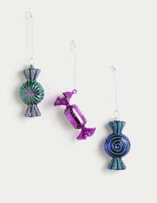 

M&S Collection 3pk Glass Novelty Hanging Decorations - Multi, Multi