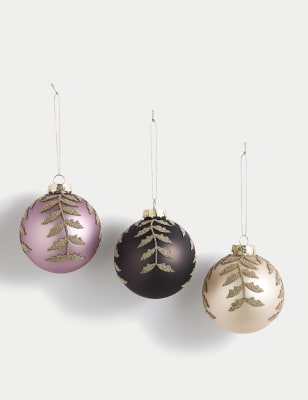 

M&S Collection 3pk Glass Vintage Embellished Baubles - Multi, Multi