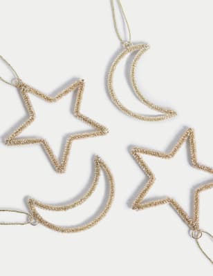 

M&S Collection 4pk Gold Moon & Stars Hanging Decorations, Gold