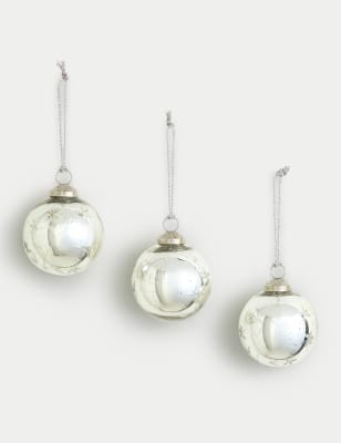 

Pack de 3 adornos de cristal plateado con diseño floral grabado - Plata, Plata