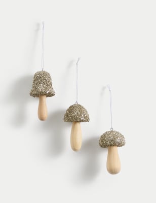 

M&S Collection 3pk Glitter Hanging Mushroom Decorations - Natural, Natural