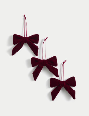 

M&S Collection 3pk Red Velvet Hanging Bow Decorations, Red