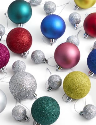 

M&S Collection 24pk Multicoloured Shatterproof Baubles, Multi