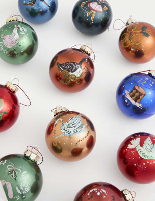 

M&S Collection 12 Days of Christmas Glass Baubles - Multi, Multi