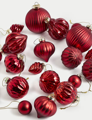 

M&S Collection 20pk Glass Baubles - Red, Red