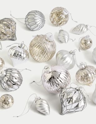 

M&S Collection 20pk Glass Baubles - Silver, Silver