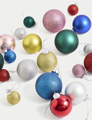 

M&S Collection 20pk Gold & Silver Glass Baubles - Multi, Multi