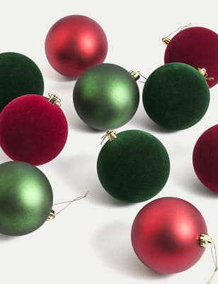 

M&S Collection 10pk Red & Green Oversized Baubles - Red Mix, Red Mix