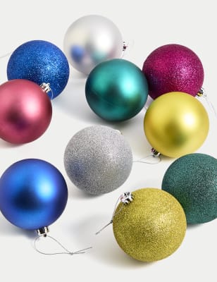 

M&S Collection 10pk Oversized Baubles - Multi, Multi