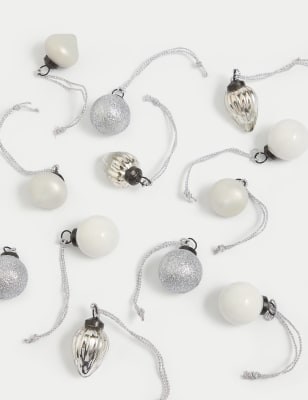 

M&S Collection 12pk Mercury Glass Mini Baubles, Silver