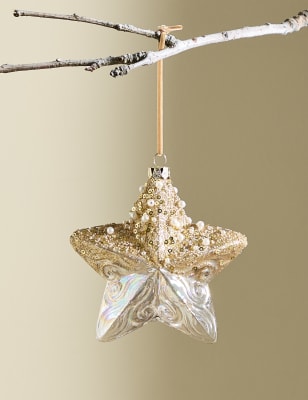 

M&S Collection Glass Embellished Hanging Star Decoration - Gold, Gold