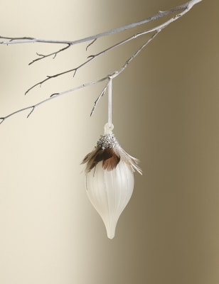 

M&S Collection Frosted Glass Feather Bauble - Silver, Silver