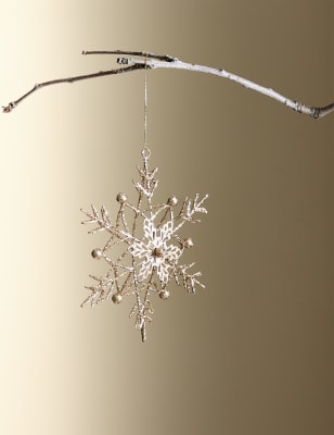 

M&S Collection Gold Glitter Snowflake Hanging Decoration - Silver, Silver