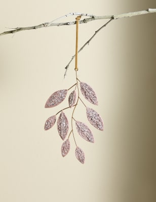 

M&S Collection Glitter Velvet Leaf Hanging Decoration - Pink, Pink