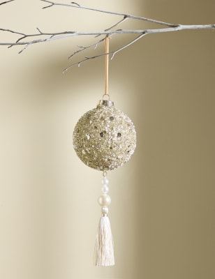 

M&S Collection Large Glass Embellished Celebration Bauble - Gold, Gold