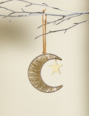 

M&S Collection Beaded Moon & Star Hanging Decoration - Gold, Gold