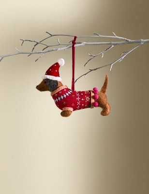 

M&S Collection Felt Sausage Dog Hanging Decoration - Red Mix, Red Mix