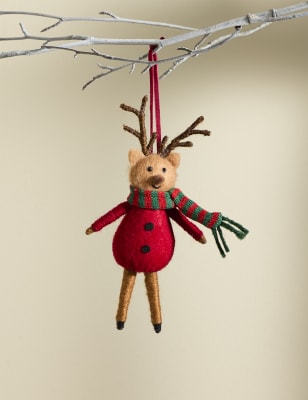 

M&S Collection Felt Hanging Reindeer Tree Decoration - Brown, Brown