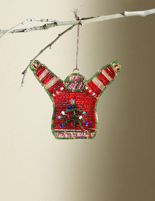 

M&S Collection Beaded Christmas Jumper Hanging Decoration - Multi, Multi