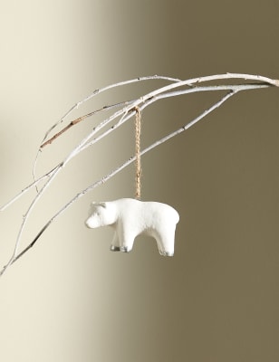 M&S Ceramic Polar Bear Hanging Decoration - White Mix, White Mix