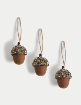 

M&S Collection Pack de 3 adornos de bellotas de fieltro - Naturalidad, Naturalidad