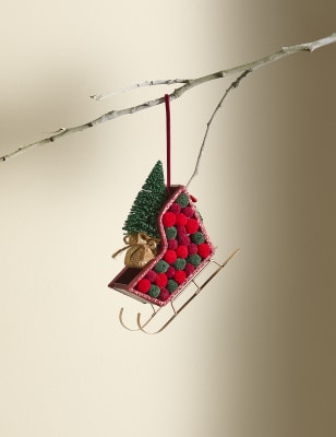 

M&S Collection Sleigh & Tree Hanging Decoration - Red Mix, Red Mix