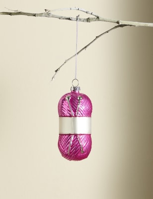 

M&S Collection Pink Glass Knitting Hanging Decoration - Multi, Multi