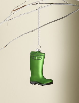 M&S Glass Welly Hanging Decoration - Multi, Multi