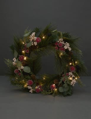 

M&S Collection Lit Frosted Fruits Wreath - Green Mix, Green Mix