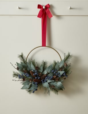 

M&S Collection Pine Cone Half Ring Wreath - Green Mix, Green Mix