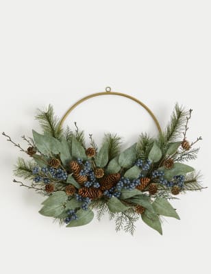 

M&S Collection Pine Cone Half Ring Wreath - Green Mix, Green Mix