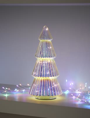 M&S Large Iridescent Light Up Tree Decoration - Pearl, Pearl