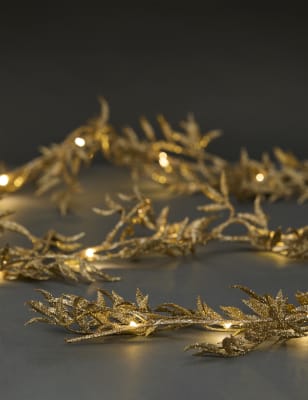 

M&S Collection Light Up Glitter Leaf Garland - Gold, Gold