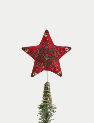 

M&S Collection Red Felt Embroidered Star Tree Topper - Multi, Multi